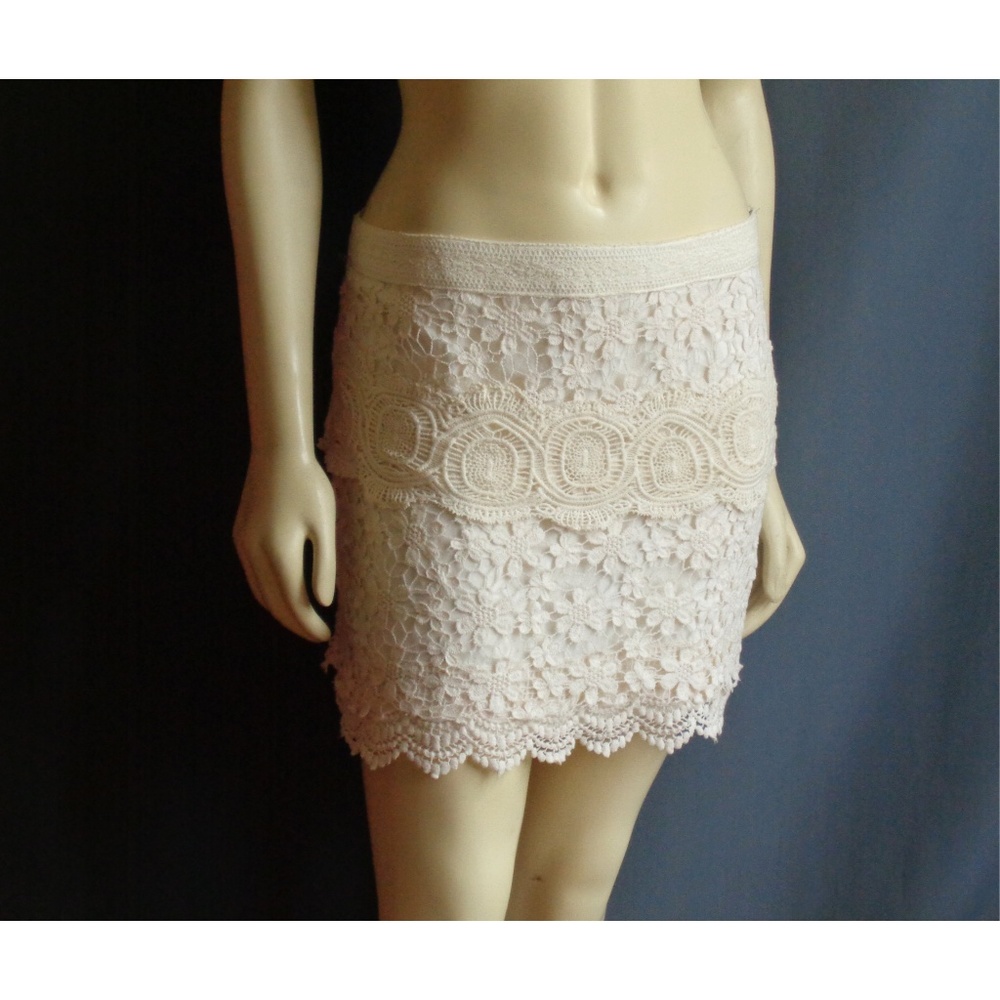 Free People Ivory Field Flower Lace Mini Skirt 10